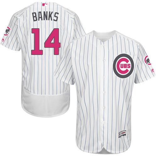 Cubs #14 Ernie Banks White(Blue Strip) Flexbase Authentic Collection Mother's Day Stitched MLB Jersey